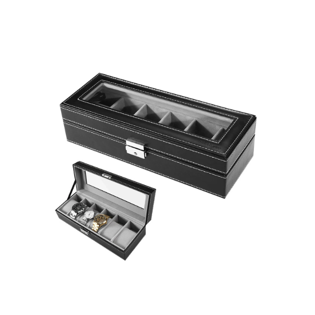 6 Slot PU Leather Watch Display Case, Jewelry Display Box